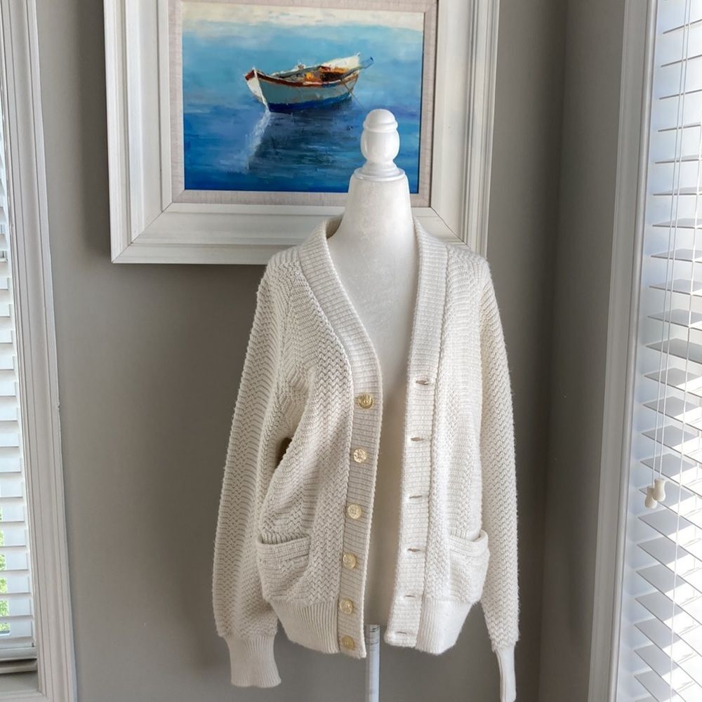 Vintage Orlon Campus Cream Cardigan Knit Pocket Sweater